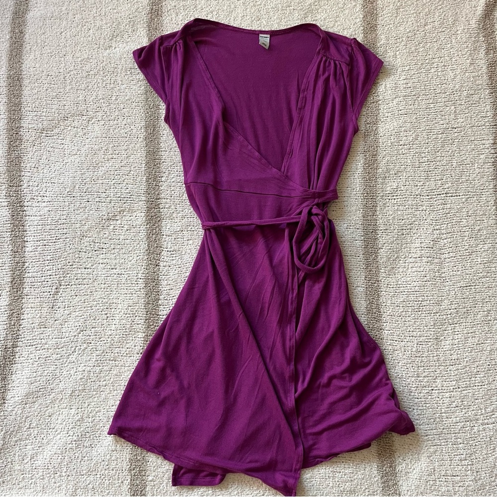 old navy fuchsia midi wrap dress